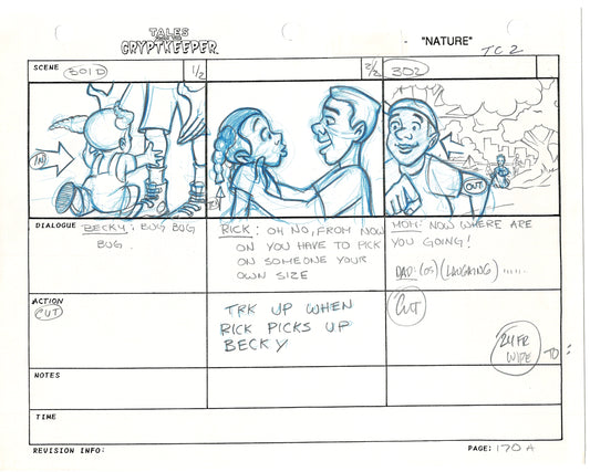 Tales From The Cryptkeeper 2 LOT Hand-Drawn Storyboards Nelvana 1993 E166-167