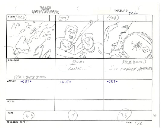 Tales From The Cryptkeeper 2 LOT Hand-Drawn Storyboards Nelvana 1993 E168-169
