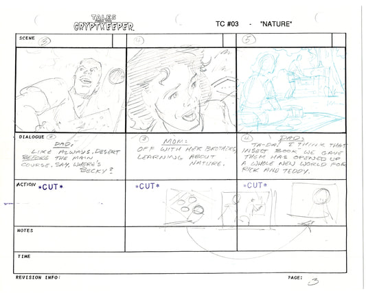 Tales From The Cryptkeeper 2 LOT Hand-Drawn Storyboards Nelvana 1993 E172-173