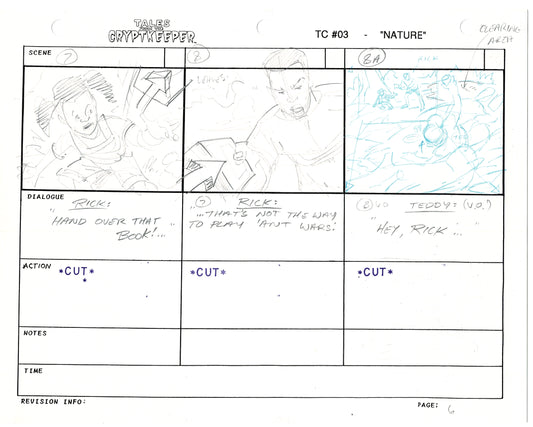 Tales From The Cryptkeeper 2 LOT Hand-Drawn Storyboards Nelvana 1993 E176-177