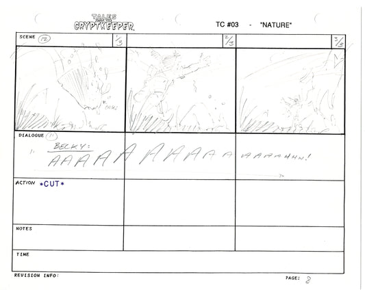 Tales From The Cryptkeeper 2 LOT Hand-Drawn Storyboards Nelvana 1993 E178-179