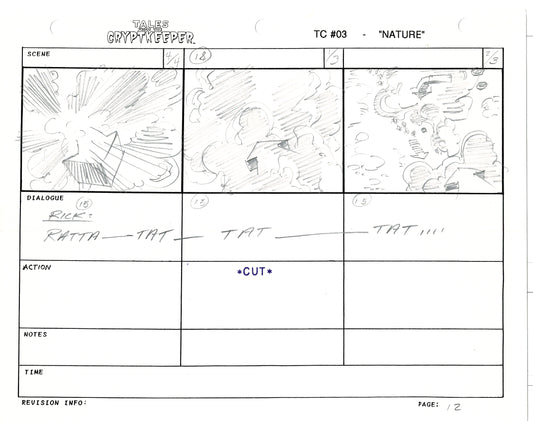 Tales From The Cryptkeeper 2 LOT Hand-Drawn Storyboards Nelvana 1993 E182-183