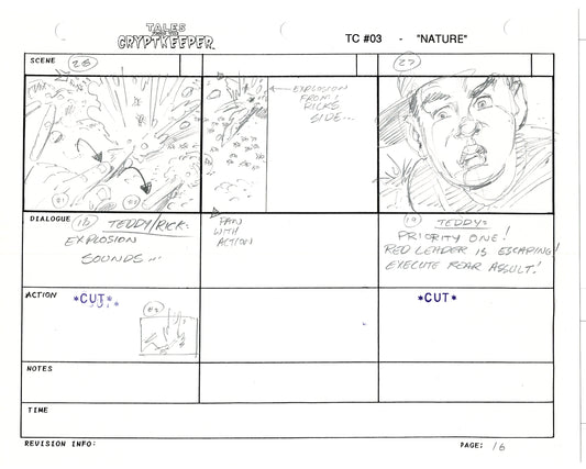 Tales From The Cryptkeeper 2 LOT Hand-Drawn Storyboards Nelvana 1993 E186-187
