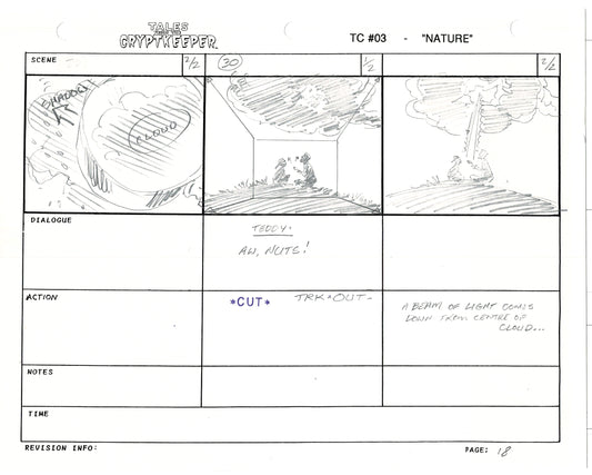 Tales From The Cryptkeeper 2 LOT Hand-Drawn Storyboards Nelvana 1993 E188-189