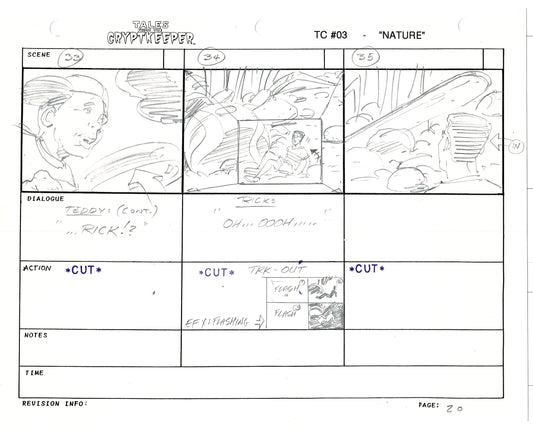 Tales From The Cryptkeeper 2 LOT Hand-Drawn Storyboards Nelvana 1993 E190-191