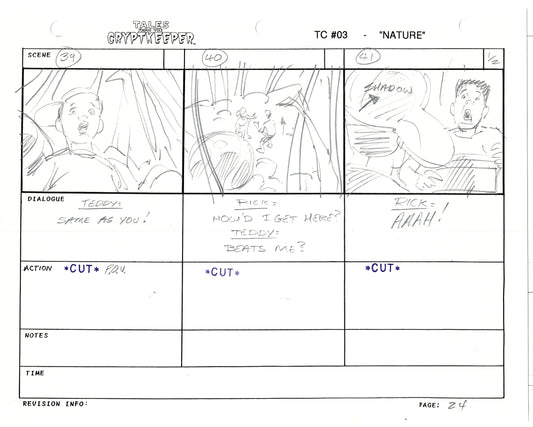 Tales From The Cryptkeeper 2 LOT Hand-Drawn Storyboards Nelvana 1993 E194-195