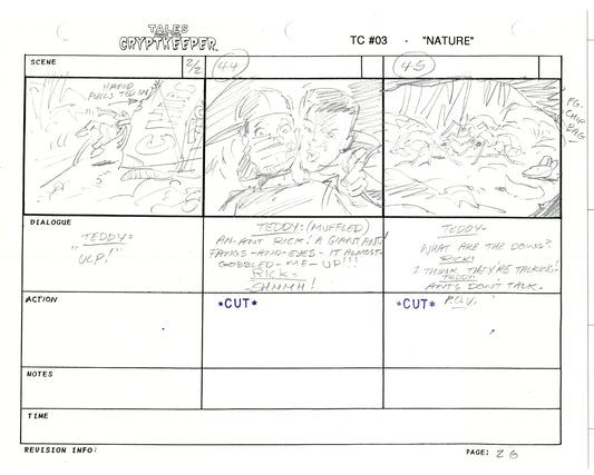 Tales From The Cryptkeeper 2 LOT Hand-Drawn Storyboards Nelvana 1993 E196-197