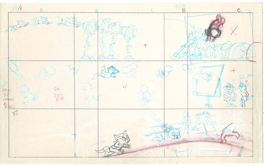 Tom & Jerry Kids Storyboard Hand-drawn Animation Hanna Barbera Babet 1992 S8-001