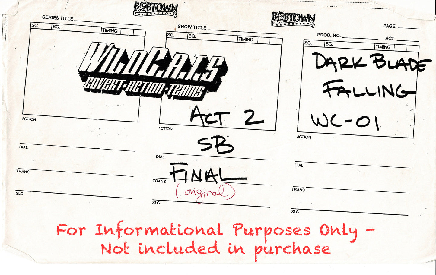 Jim Lee Wildc.a.t.s. Wildcats Lot of 2 Production Animation Storyboard Nelvana 1994-5 E2-01