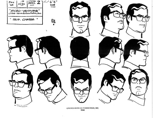 Alex Toth Micro-venture and Jabberjaw Model Sheet Copy Lot of 13 pages of the Cartoon by Hanna Barbera