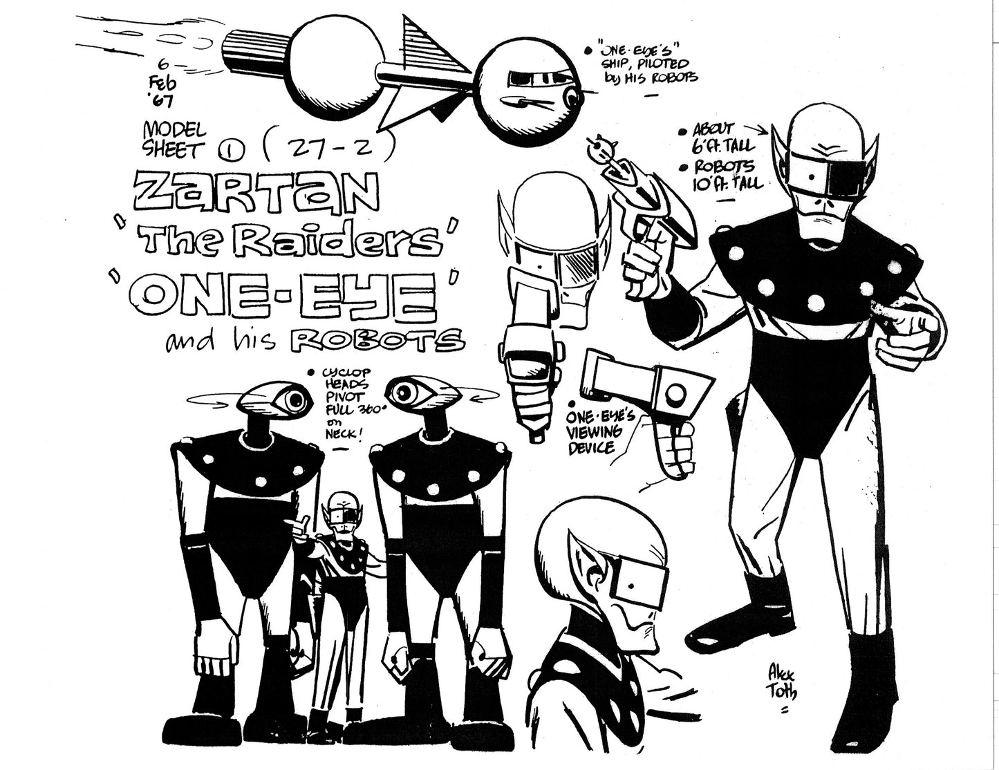 Alex Toth Micro-venture and Jabberjaw Model Sheet Copy Lot of 13 pages of the Cartoon by Hanna Barbera