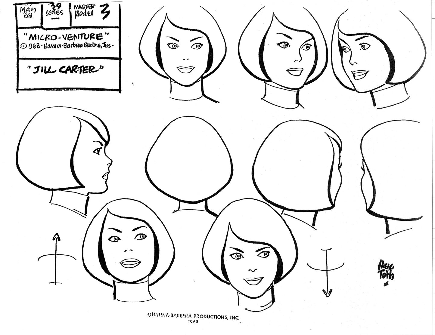 Alex Toth Micro-venture and Jabberjaw Model Sheet Copy Lot of 13 pages of the Cartoon by Hanna Barbera