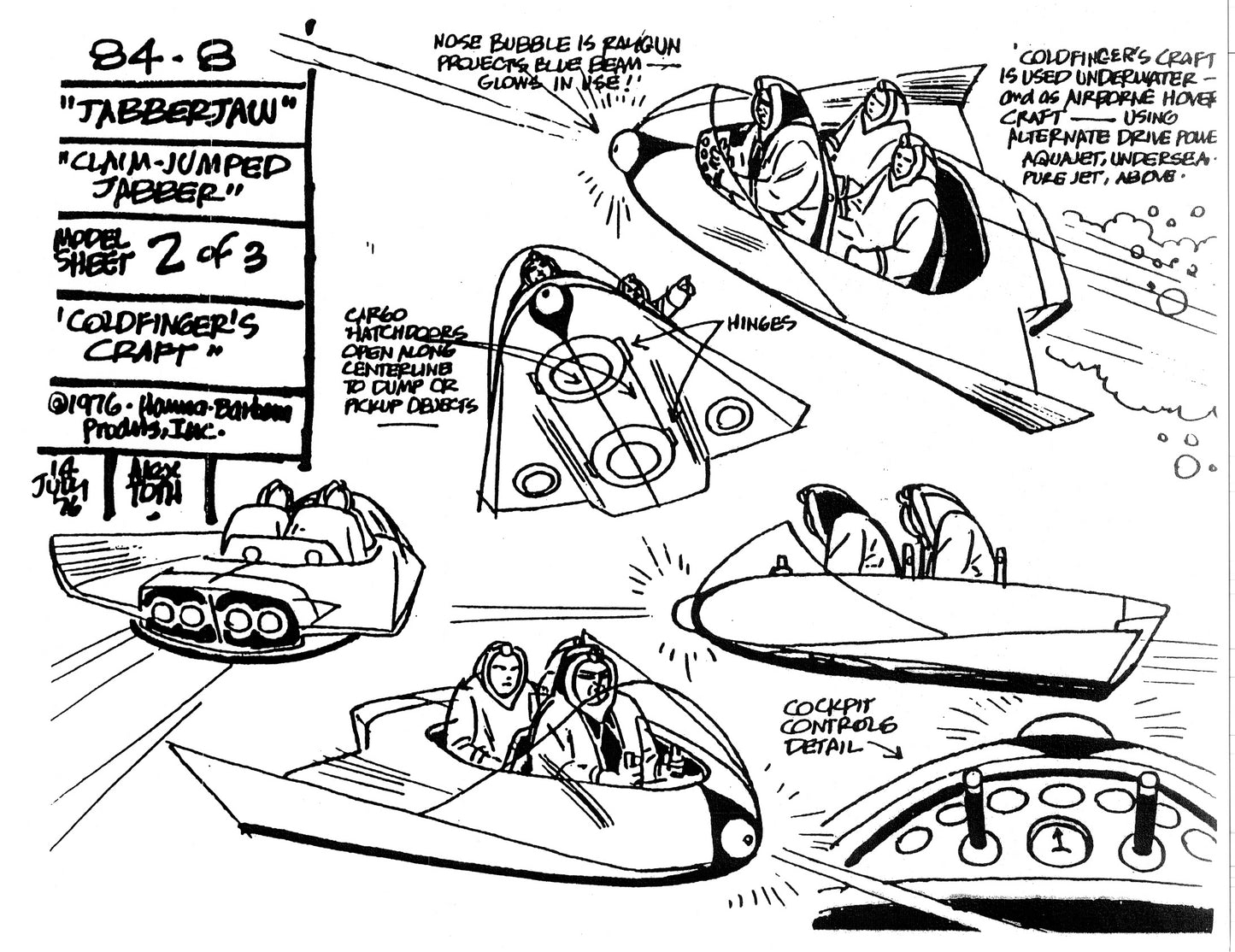 Alex Toth Micro-venture and Jabberjaw Model Sheet Copy Lot of 13 pages of the Cartoon by Hanna Barbera