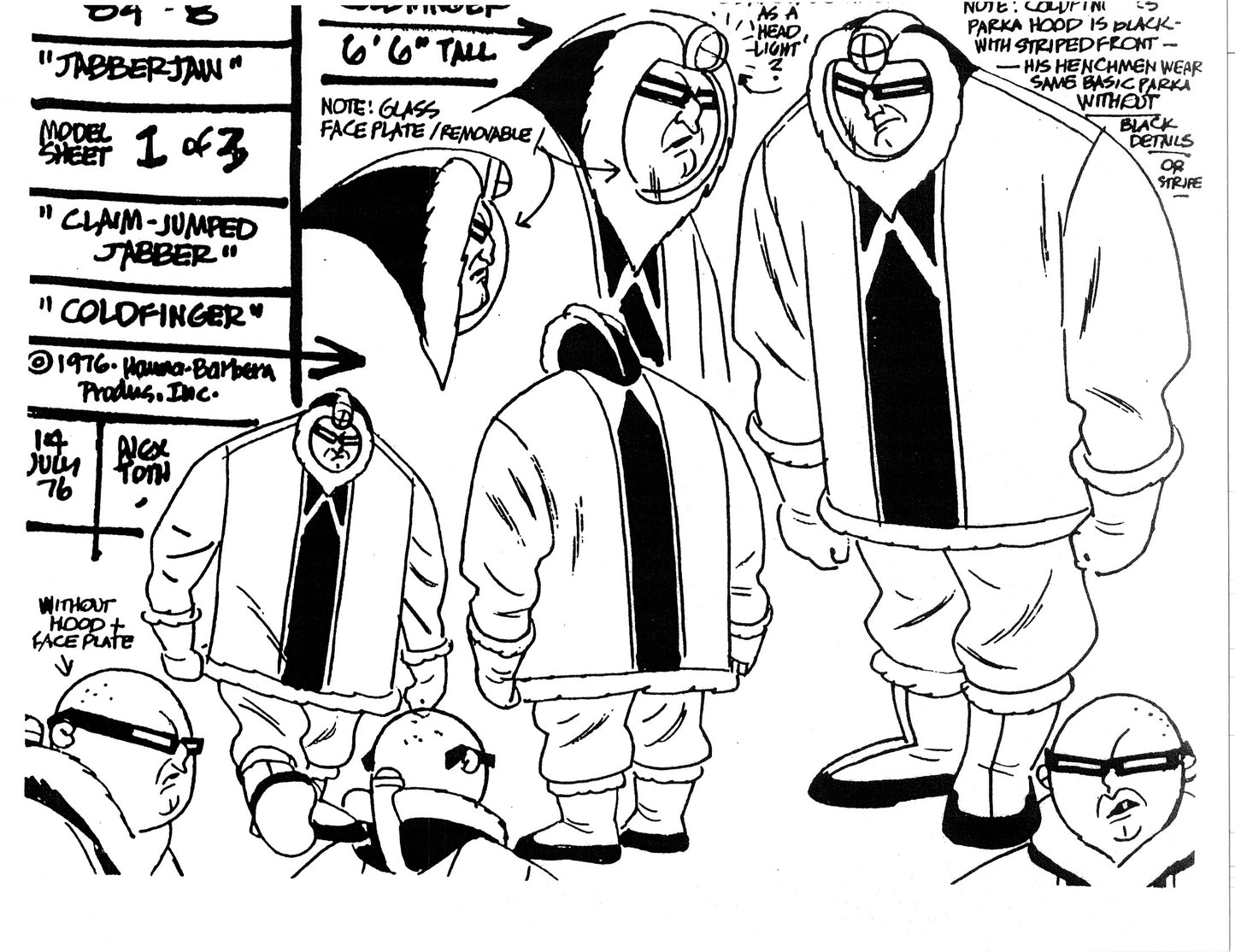 Alex Toth Micro-venture and Jabberjaw Model Sheet Copy Lot of 13 pages of the Cartoon by Hanna Barbera