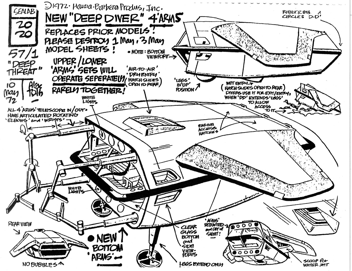 Alex Toth Sealab 2020 Model Sheet Copy Lot of 39 pages of the Cartoon by Hanna Barbera