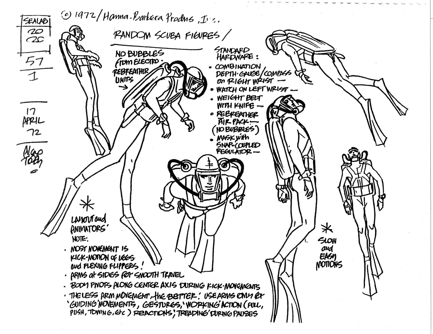 Alex Toth Sealab 2020 Model Sheet Copy Lot of 39 pages of the Cartoon by Hanna Barbera