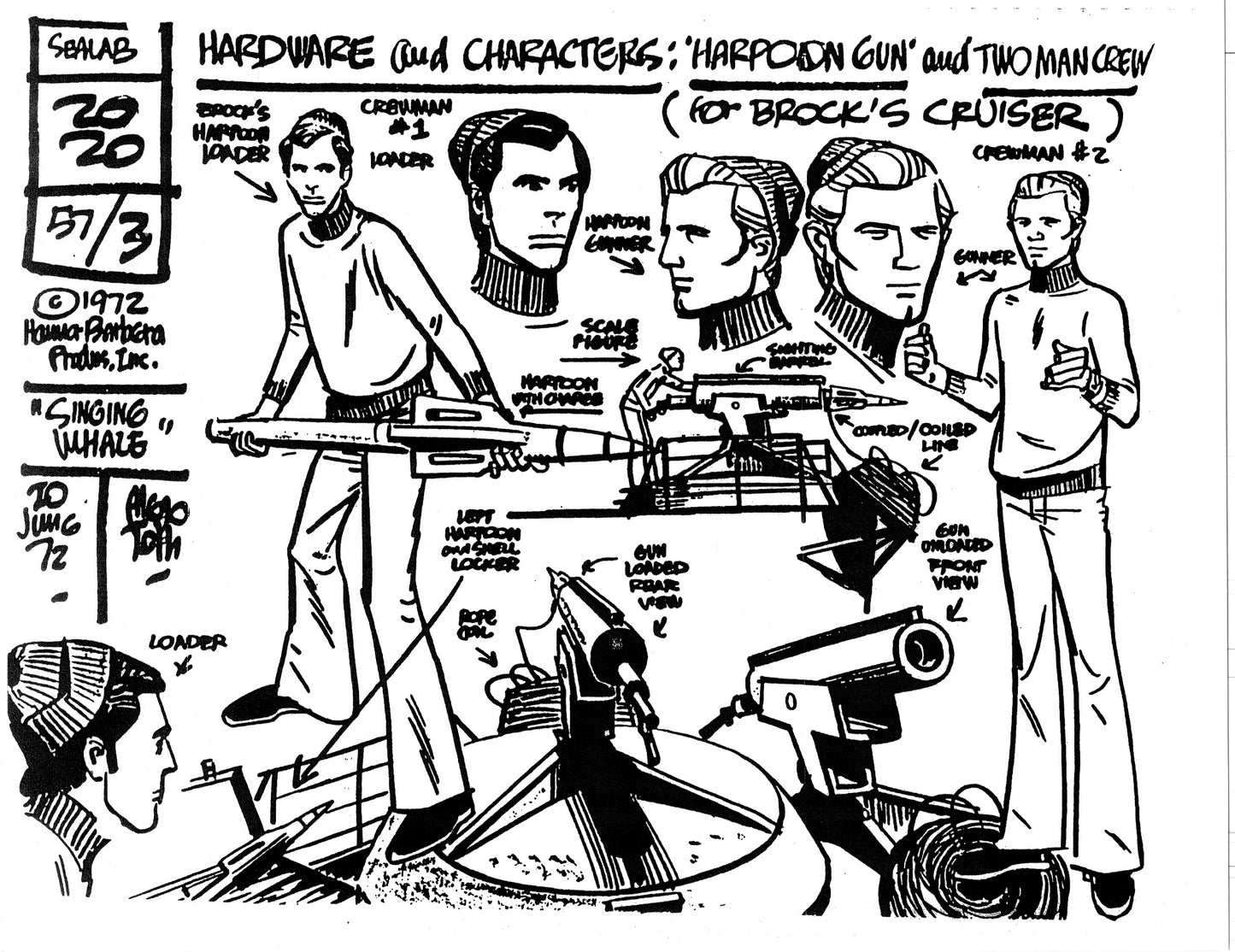 Alex Toth Sealab 2020 Model Sheet Copy Lot of 39 pages of the Cartoon by Hanna Barbera