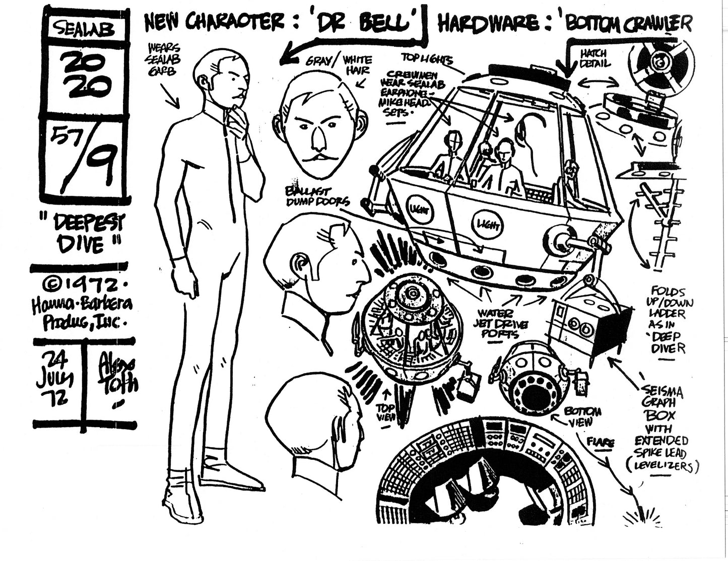 Alex Toth Sealab 2020 Model Sheet Copy Lot of 35 pages of the Cartoon by Hanna Barbera 2