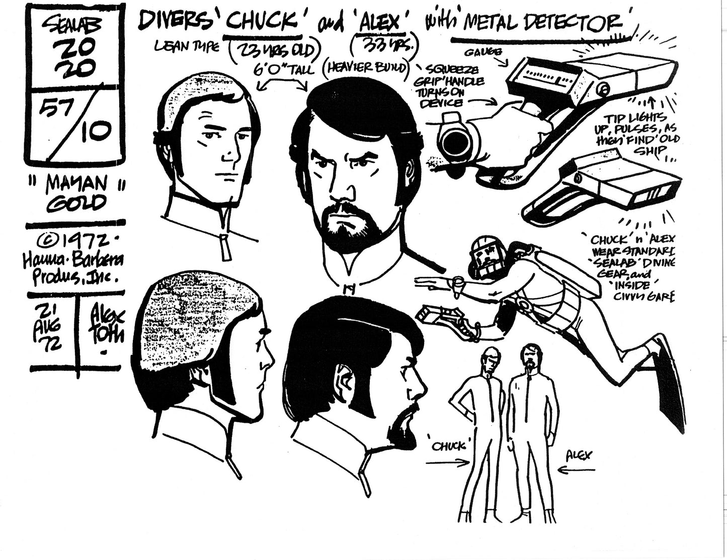Alex Toth Sealab 2020 Model Sheet Copy Lot of 35 pages of the Cartoon by Hanna Barbera 2
