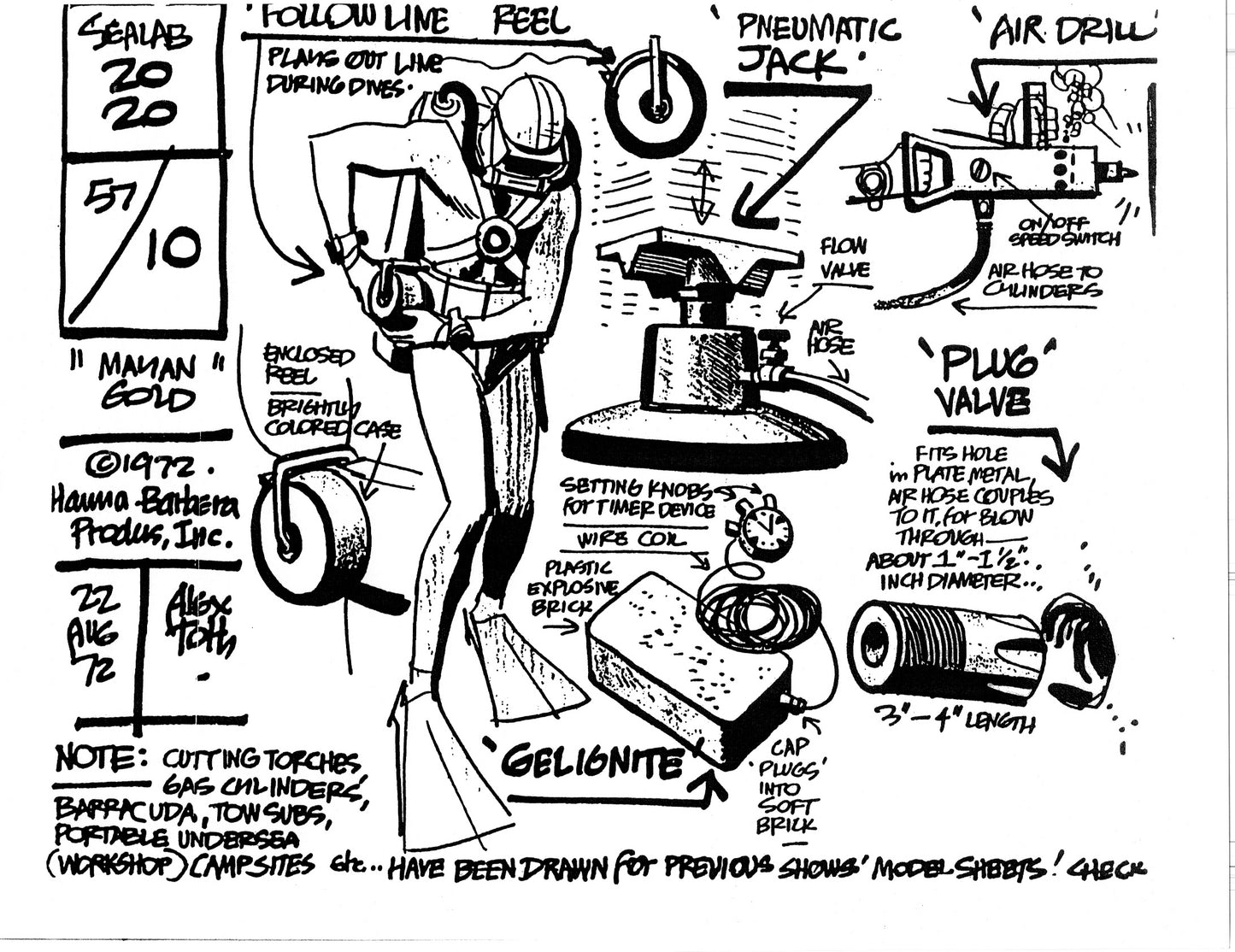 Alex Toth Sealab 2020 Model Sheet Copy Lot of 35 pages of the Cartoon by Hanna Barbera 2