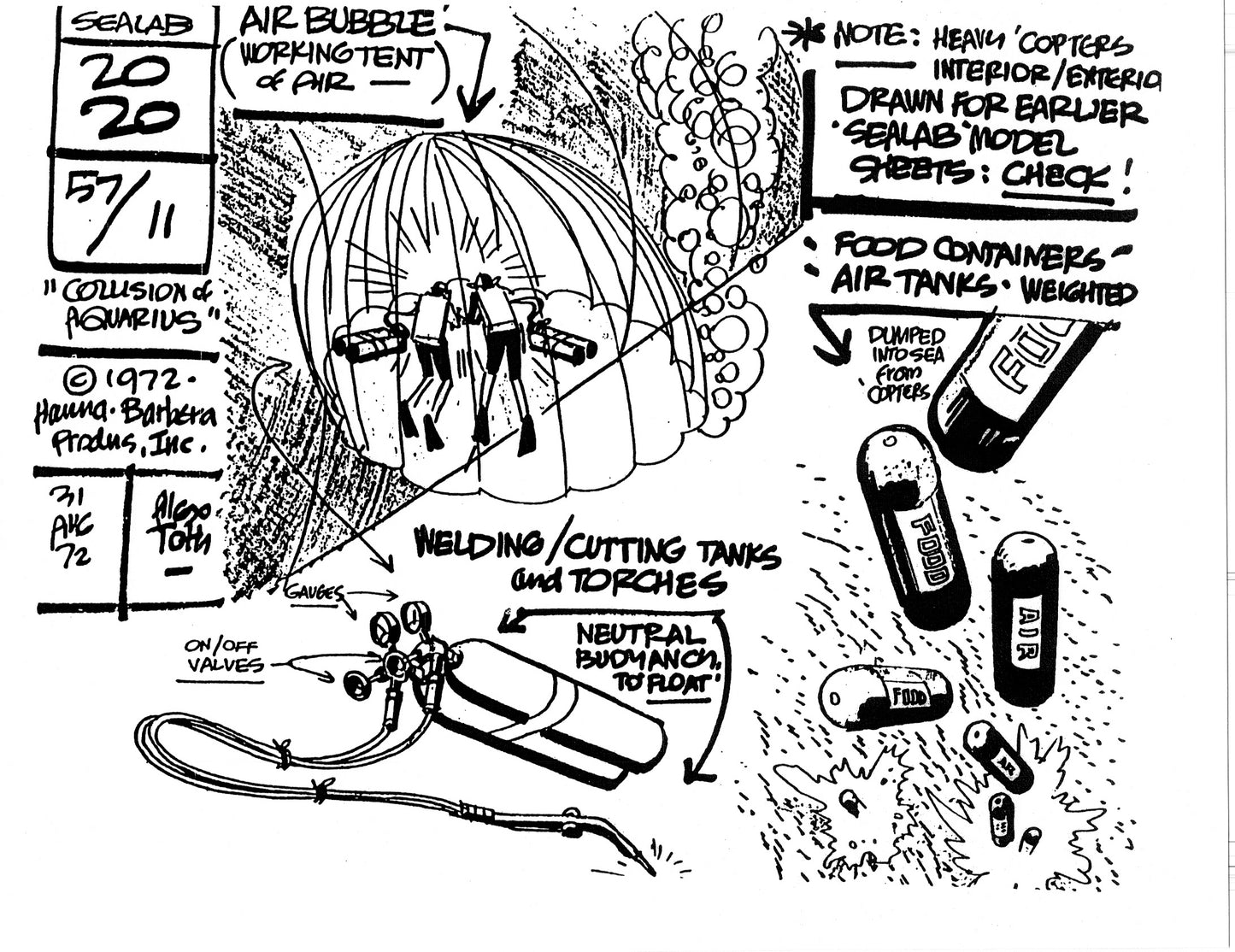 Alex Toth Sealab 2020 Model Sheet Copy Lot of 35 pages of the Cartoon by Hanna Barbera 2