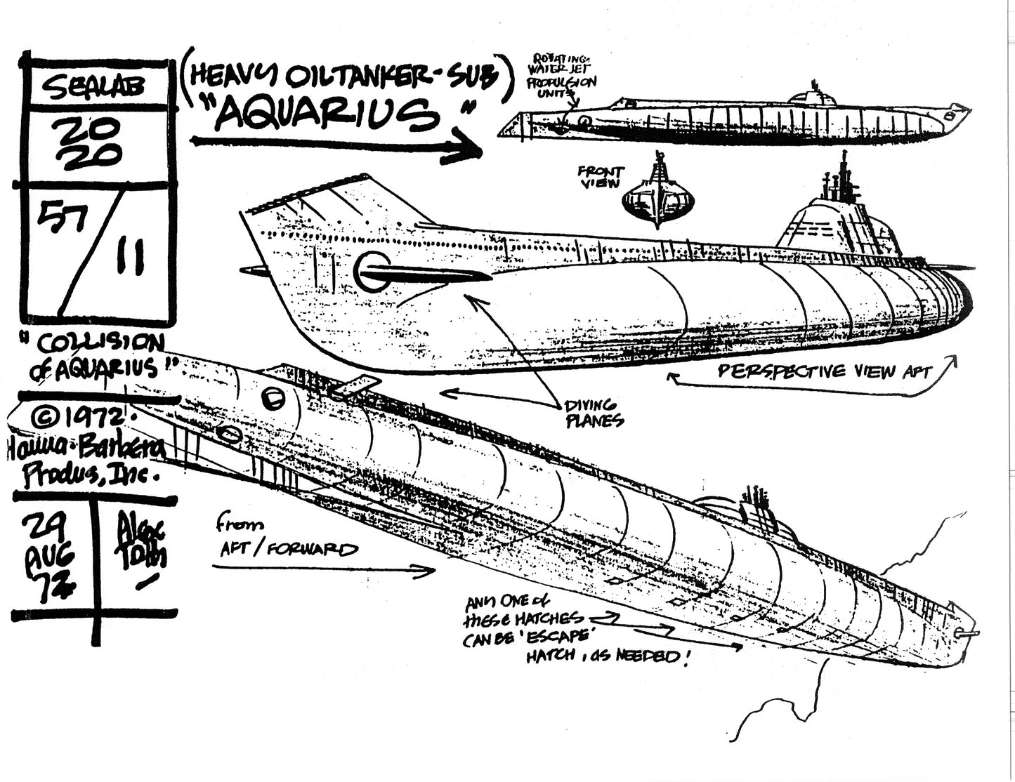 Alex Toth Sealab 2020 Model Sheet Copy Lot of 35 pages of the Cartoon by Hanna Barbera 2