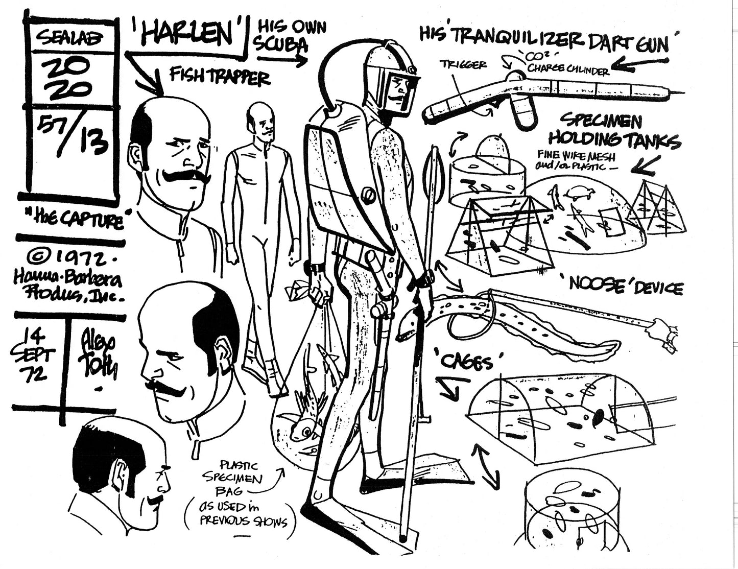 Alex Toth Sealab 2020 Model Sheet Copy Lot of 35 pages of the Cartoon by Hanna Barbera 2