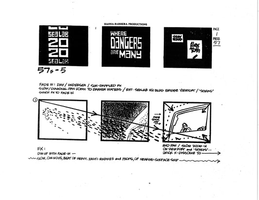 Alex Toth Sealab 2020 Storyboard Sheet Copy Lot of 17 pages of the Cartoon by Hanna Barbera