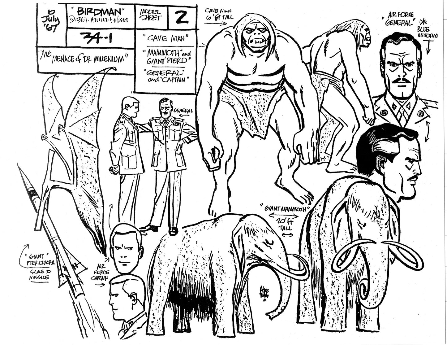 Alex Toth Birdman Model Sheet Copy Lot of 51 pages of 1967 Cartoon Hanna Barbera