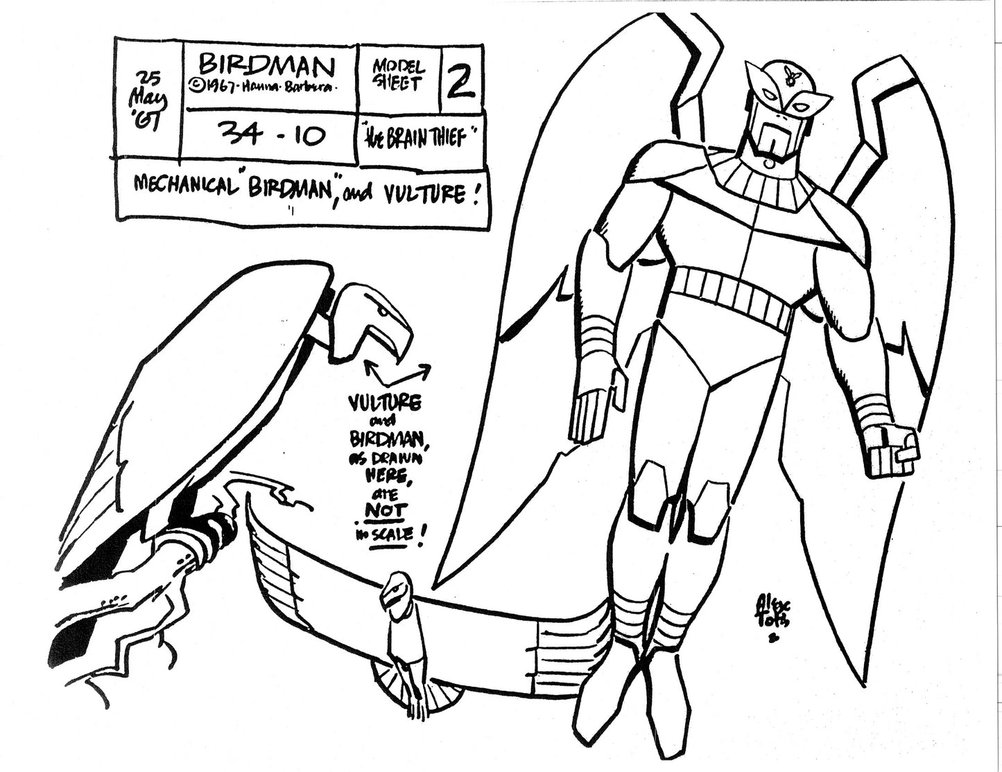 Alex Toth Birdman Model Sheet Copy Lot of 51 pages of 1967 Cartoon Hanna Barbera