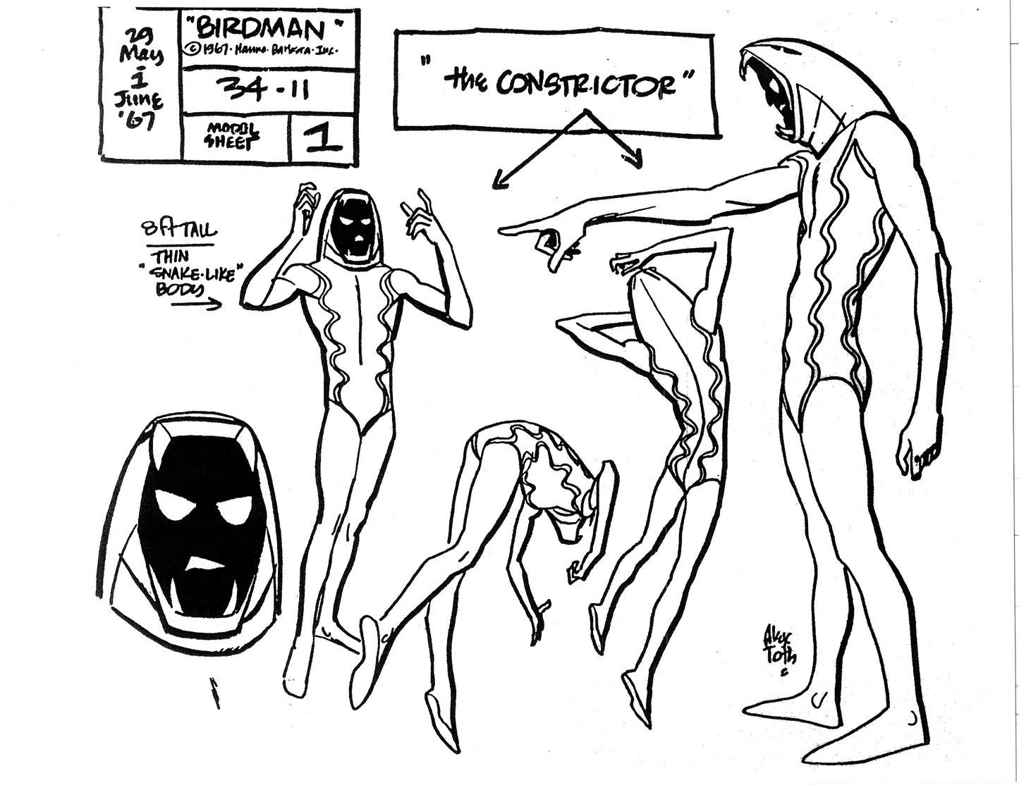 Alex Toth Birdman Model Sheet Copy Lot of 51 pages of 1967 Cartoon Hanna Barbera