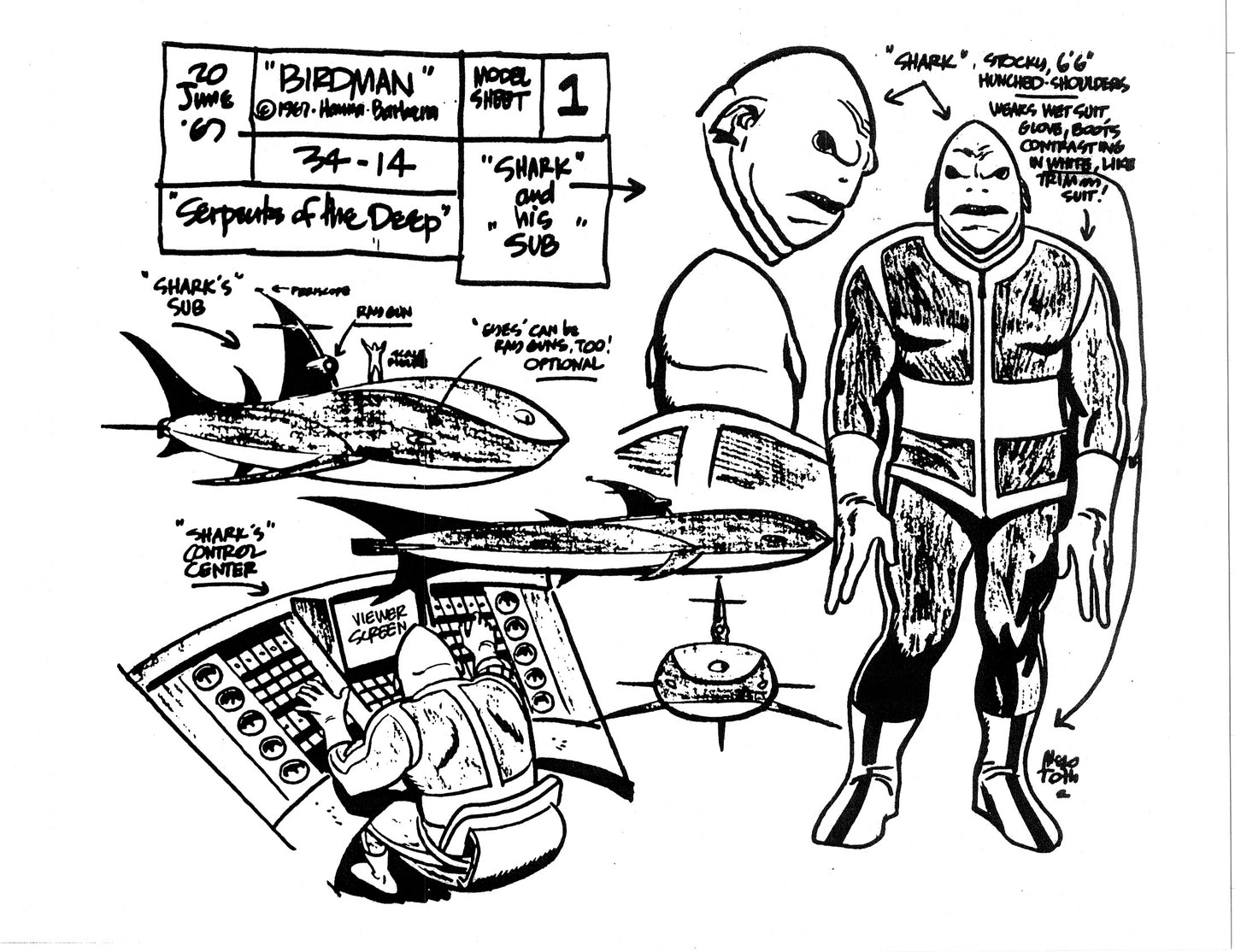 Alex Toth Birdman Model Sheet Copy Lot of 51 pages of 1967 Cartoon Hanna Barbera