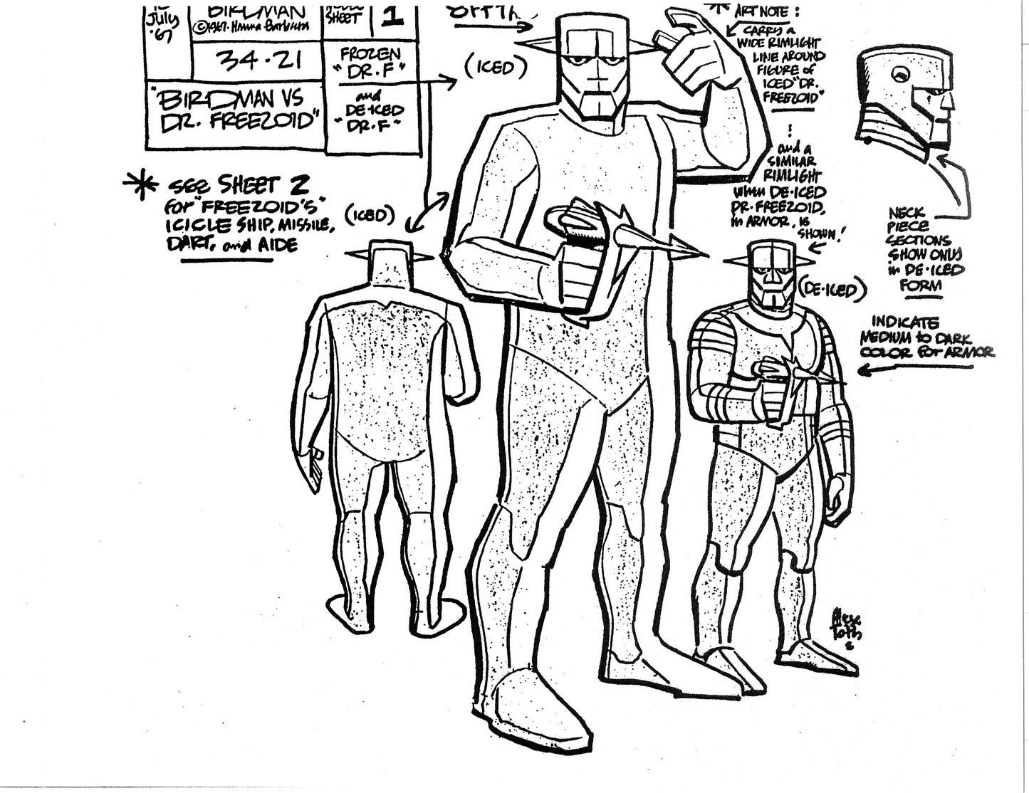 Alex Toth Birdman Model Sheet Copy Lot of 51 pages of 1967 Cartoon Hanna Barbera