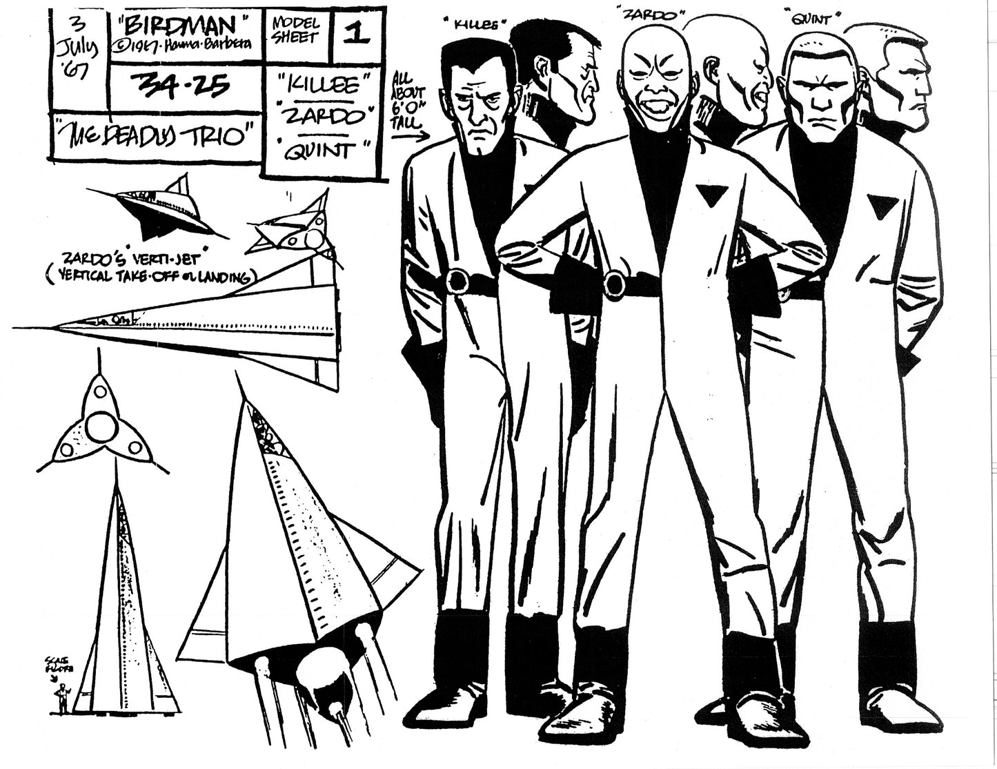 Alex Toth Birdman Model Sheet Copy Lot of 51 pages of 1967 Cartoon Hanna Barbera