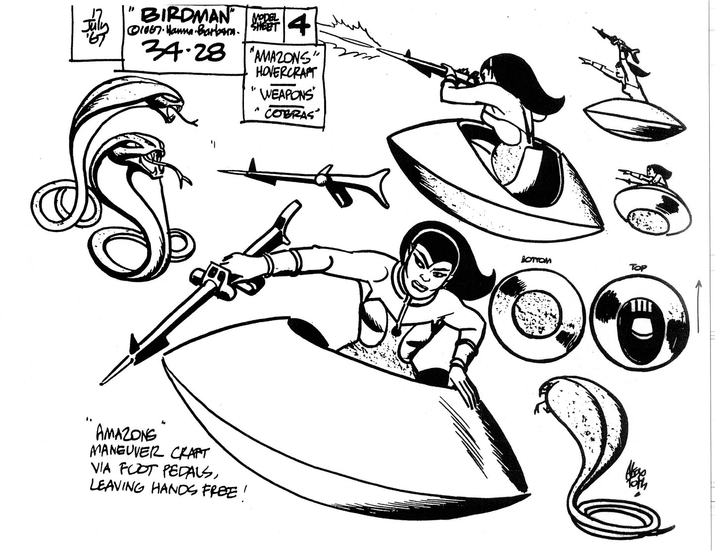 Alex Toth Birdman Model Sheet Copy Lot of 51 pages of 1967 Cartoon Hanna Barbera