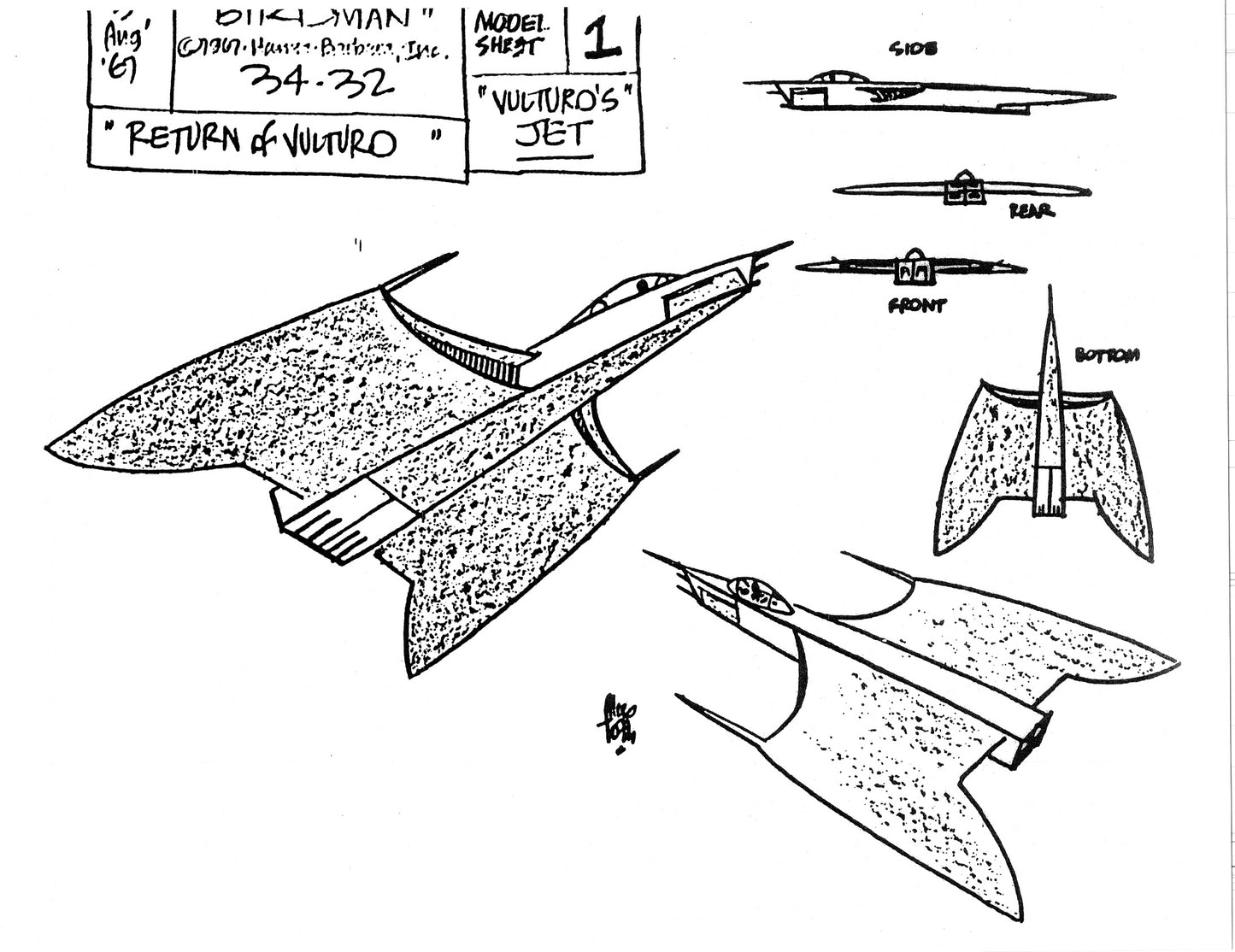 Alex Toth Birdman Model Sheet Copy Lot of 51 pages of 1967 Cartoon Hanna Barbera