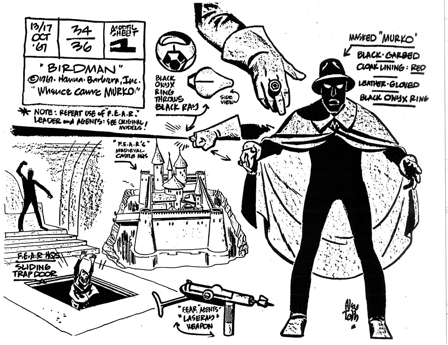 Alex Toth Birdman Model Sheet Copy Lot of 51 pages of 1967 Cartoon Hanna Barbera