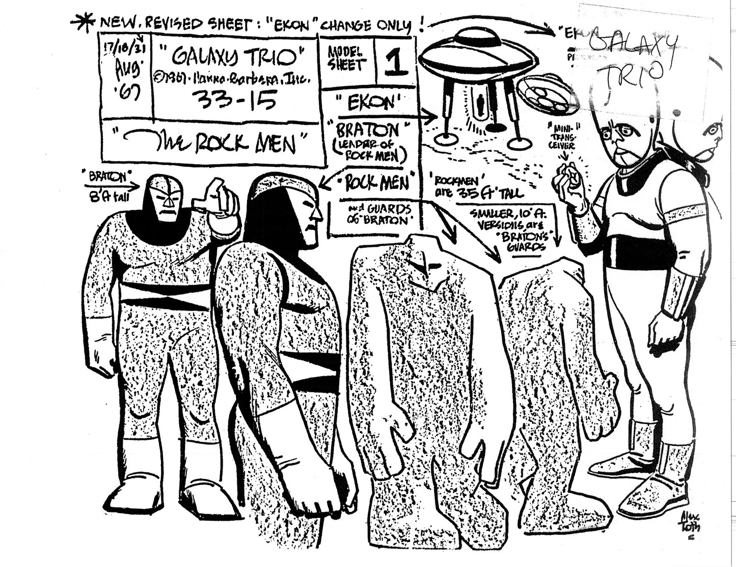 Alex Toth Galaxy Trio Model Sheet Copy Lot of 22 pages 1967 Cartoon Hanna Barbera