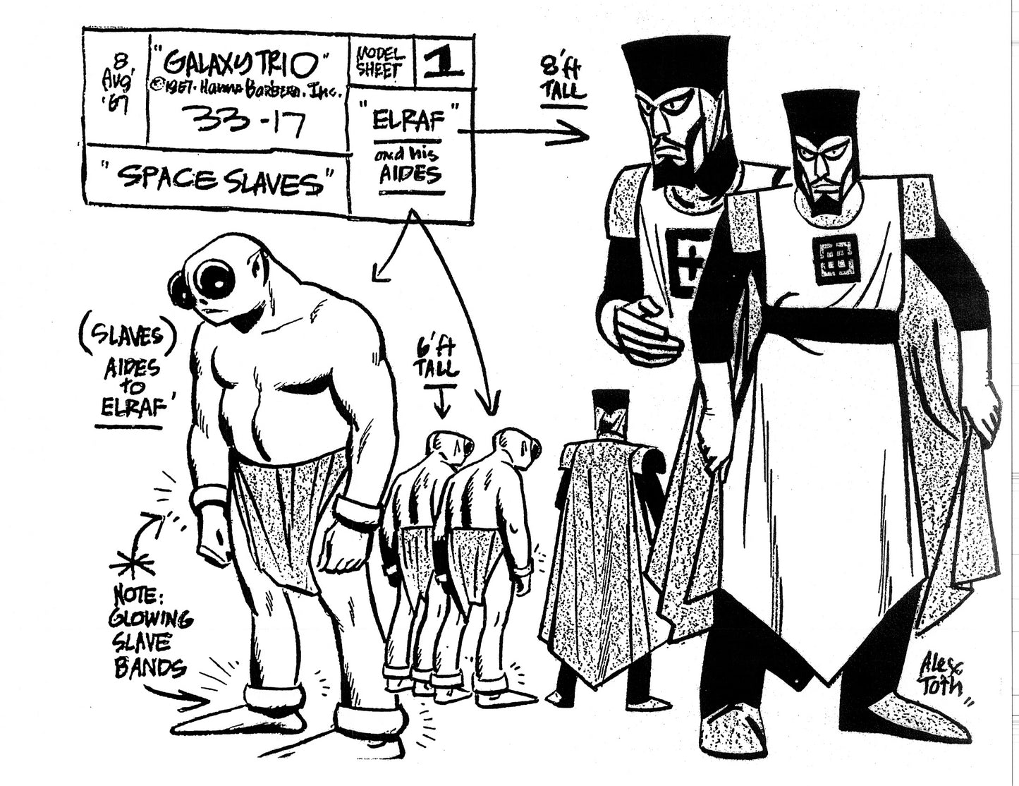 Alex Toth Galaxy Trio Model Sheet Copy Lot of 22 pages 1967 Cartoon Hanna Barbera