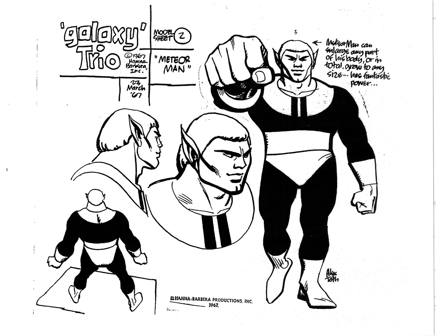 Alex Toth Galaxy Trio Model Sheet Copy Lot of 22 pages 1967 Cartoon Hanna Barbera