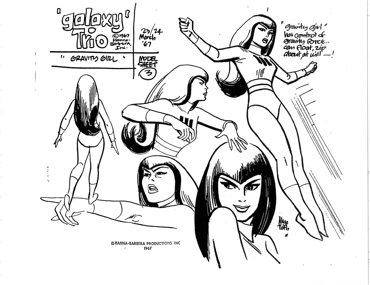 Alex Toth Galaxy Trio Model Sheet Copy Lot of 22 pages 1967 Cartoon Hanna Barbera