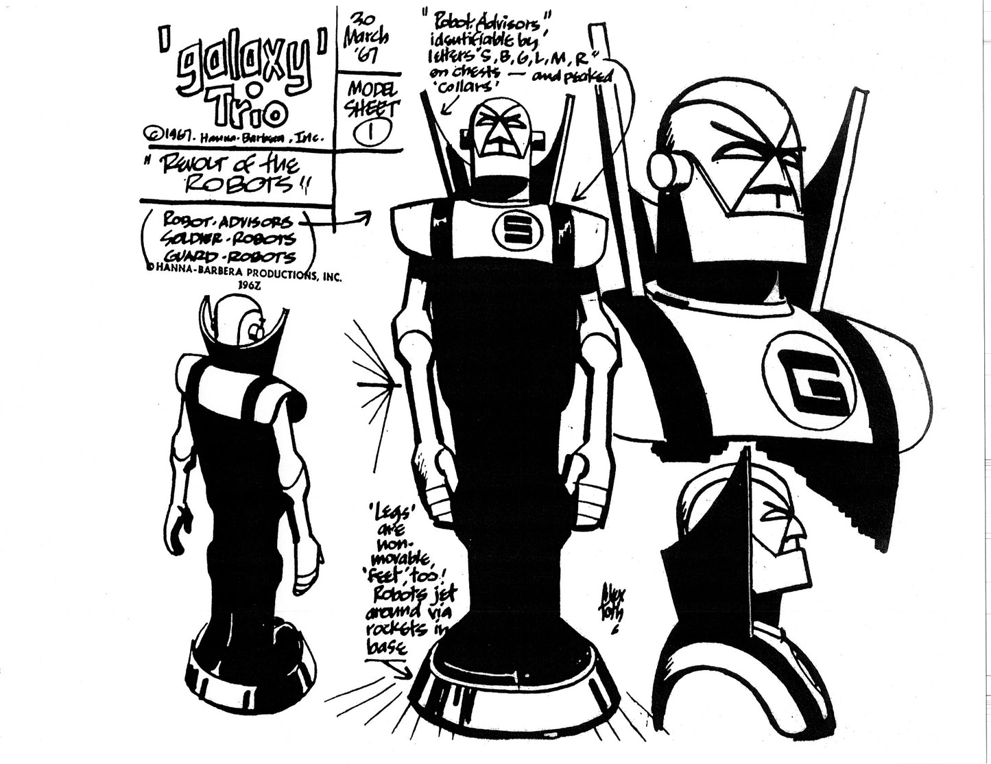Alex Toth Galaxy Trio Model Sheet Copy Lot of 22 pages 1967 Cartoon Hanna Barbera