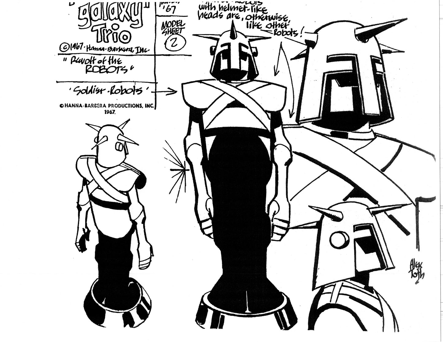 Alex Toth Galaxy Trio Model Sheet Copy Lot of 22 pages 1967 Cartoon Hanna Barbera