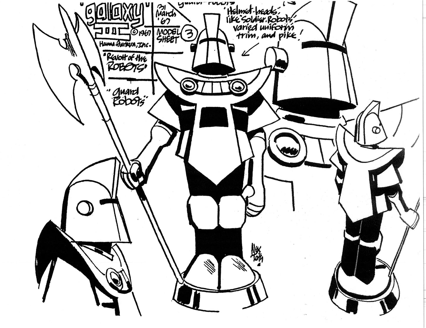 Alex Toth Galaxy Trio Model Sheet Copy Lot of 22 pages 1967 Cartoon Hanna Barbera