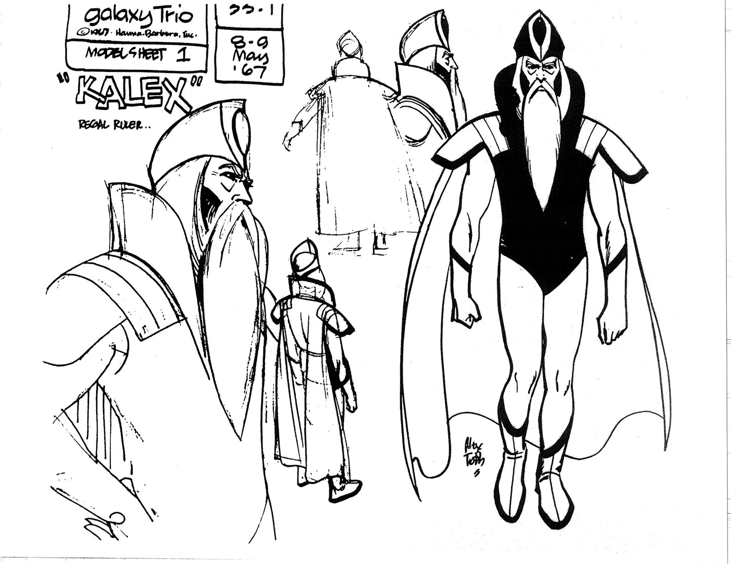 Alex Toth Galaxy Trio Model Sheet Copy Lot of 22 pages 1967 Cartoon Hanna Barbera