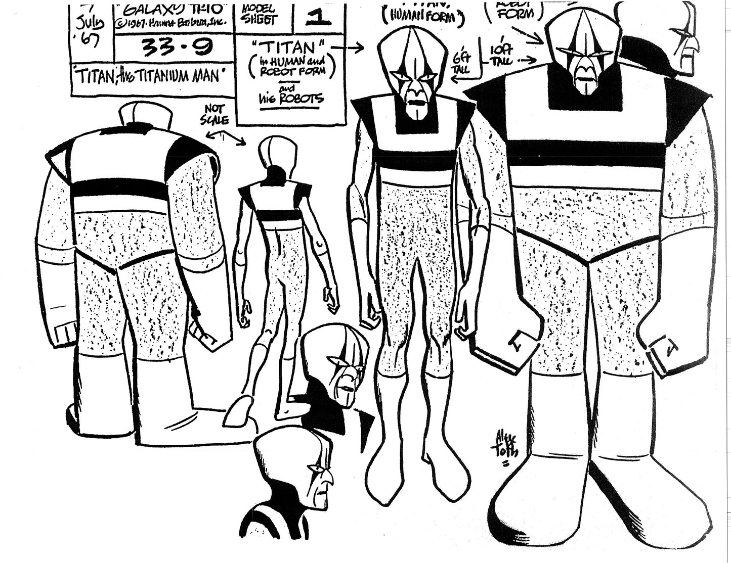 Alex Toth Galaxy Trio Model Sheet Copy Lot of 22 pages 1967 Cartoon Hanna Barbera