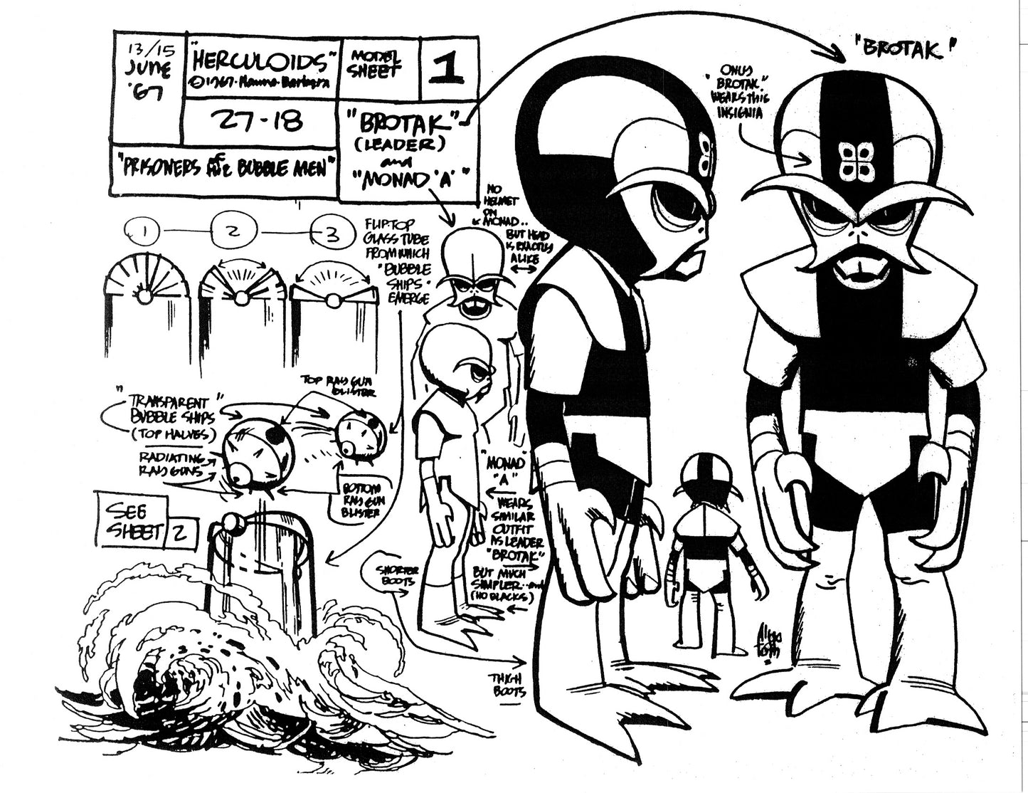 Alex Toth Herculoids Model Sheet Copy Lot 34 pages 1967 Cartoon Hanna Barbera