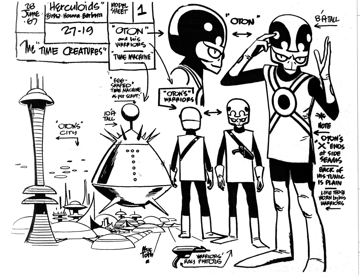 Alex Toth Herculoids Model Sheet Copy Lot 34 pages 1967 Cartoon Hanna Barbera