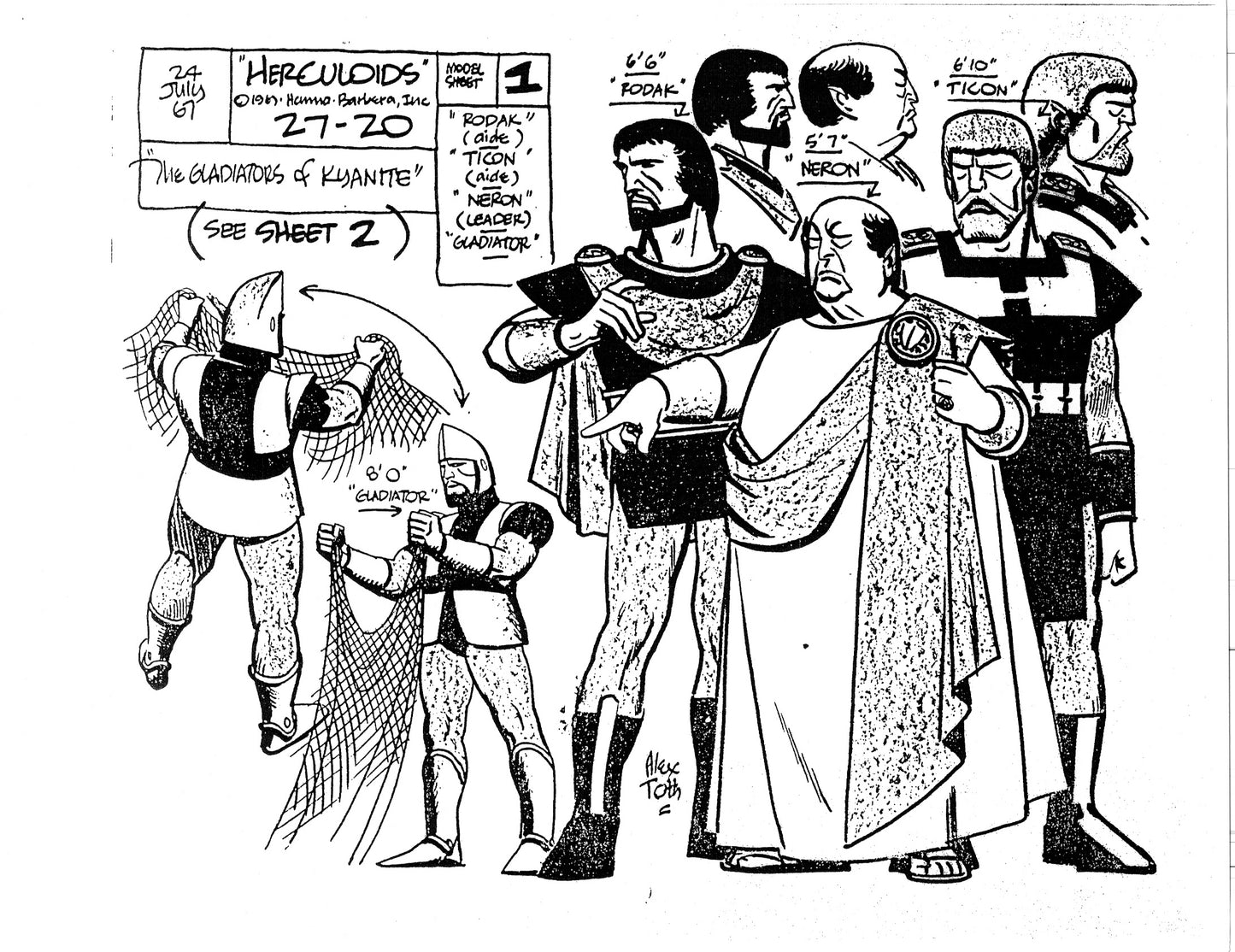 Alex Toth Herculoids Model Sheet Copy Lot 34 pages 1967 Cartoon Hanna Barbera