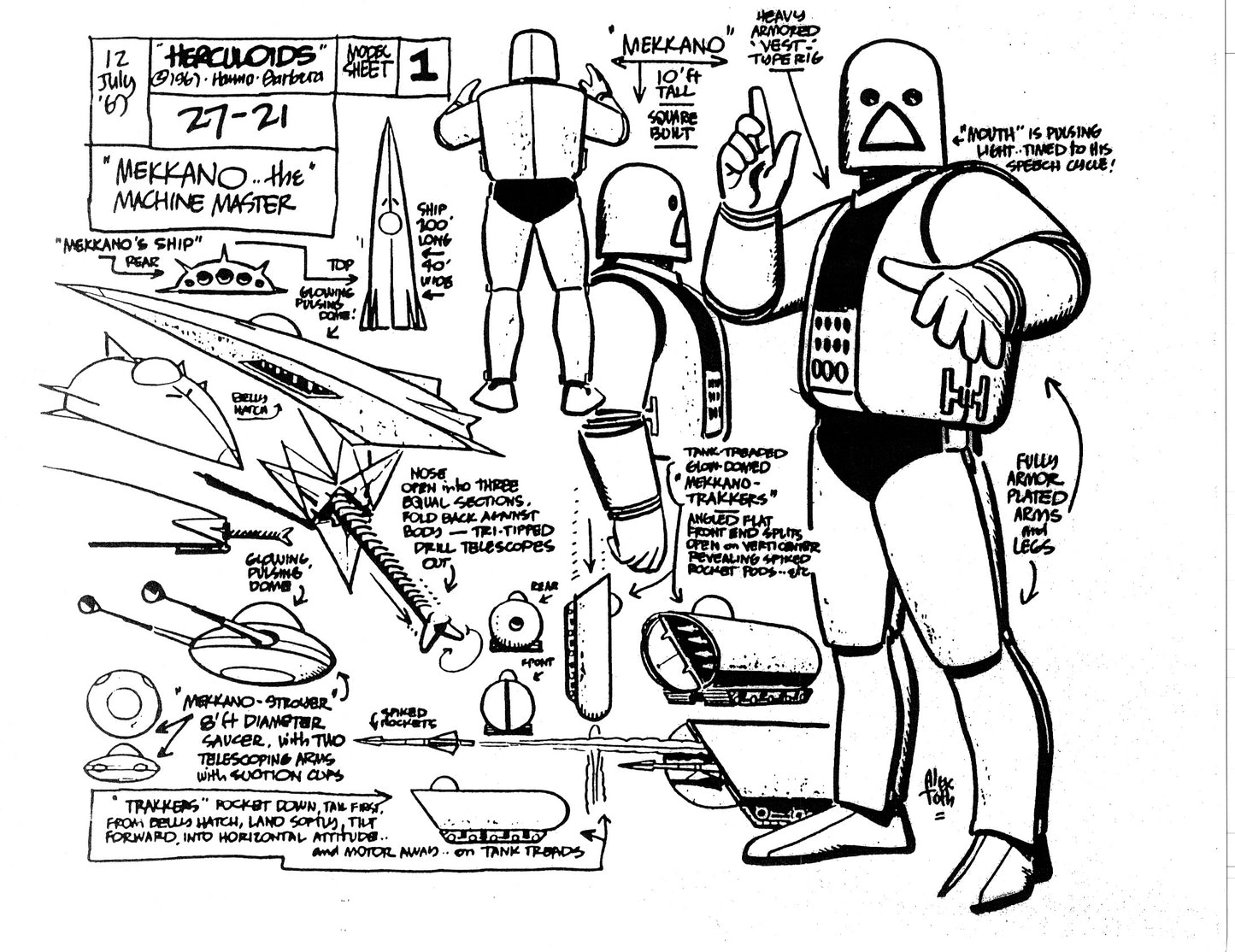 Alex Toth Herculoids Model Sheet Copy Lot 34 pages 1967 Cartoon Hanna Barbera